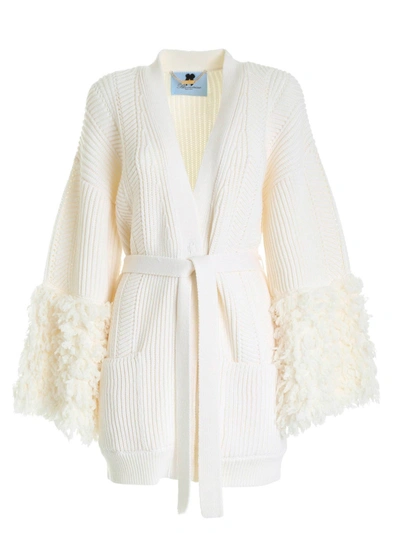 Blumarine Tricot Effect Maxi Cardigan In Ivory Color In Beige