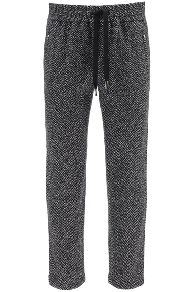 Dolce & Gabbana Chevron Wool Jogger Pants In Grey,black