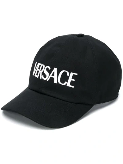 Versace Logo Embroidery Baseball Cap In Black