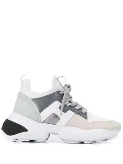 Hogan Interaction Sneakers In Leather And Scuba Fabric In White
