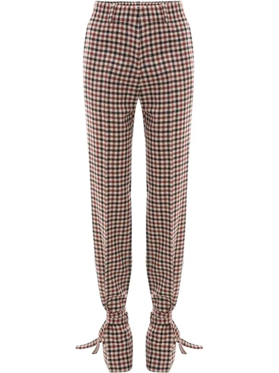 Jw Anderson Bow-embellished Checked Wool Straight-leg Pants In Auburn