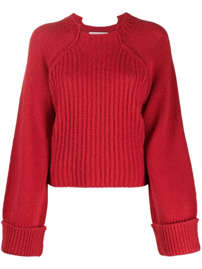 Stella Mccartney Cropped Ribbed Camel Hair Sweater In Red