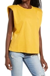 Endless Rose Padded Shoulder T-shirt In Mustard