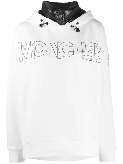 Moncler Shell-trimmed Printed Jersey Hoodie In White