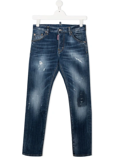 Dsquared2 Teen Distressed Jeans In Blue
