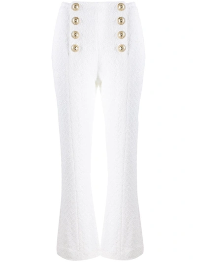 Balmain Button-embellished Crepe Wide-leg Trousers In White