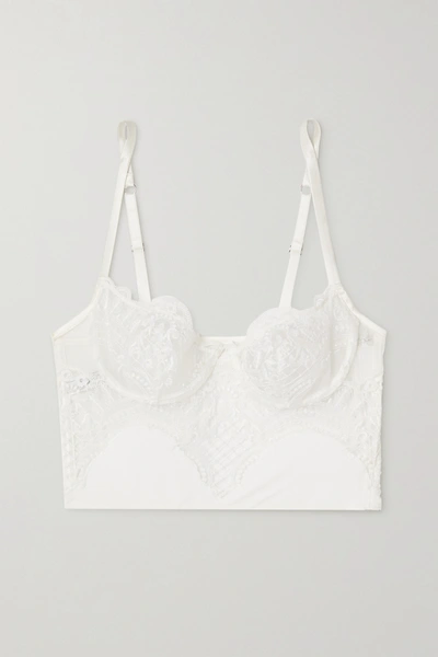 Id Sarrieri Lasting Love Stretch Jersey-trimmed Embroidered Tulle Underwired Bra In White