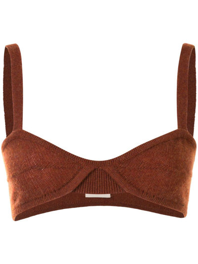 Khaite Eda Knitted Cashmere Bralette In Brown