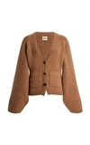 Khaite Scarlet Oversized Puff-sleeve Cashmere Cardigan In Brown