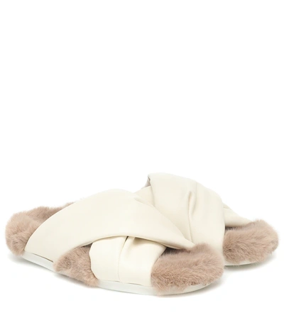Simone Rocha Cross Strap Slides With Shearling Lining In White