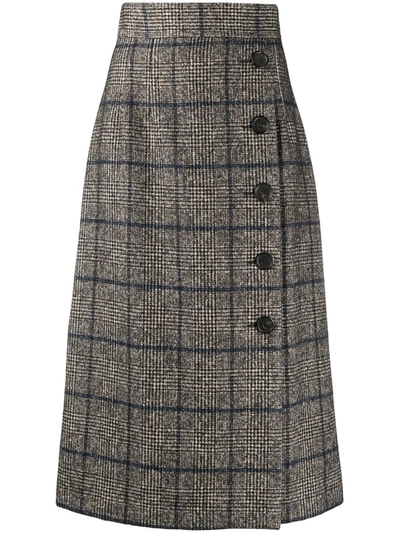 Dolce & Gabbana Checked Alpaca And Cotton-blend Skirt In Brown