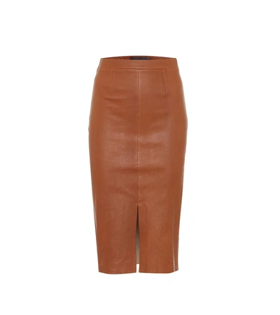 Stouls Carmen Leather Pencil Skirt In Brown