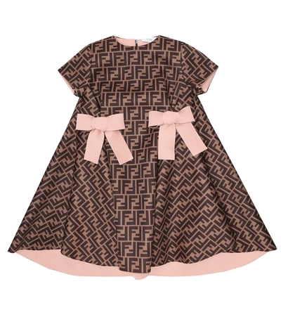 Fendi Kids' Ff Neoprene Dress In Brown Pink
