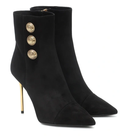 Balmain Roni Button-detail Suede Boots In Black