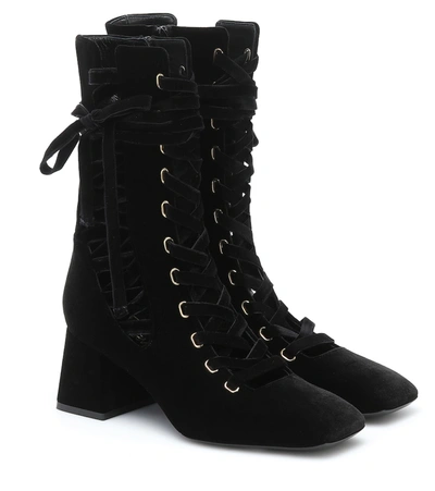 Zimmermann Lace-up Velvet Ankle Boots In Black