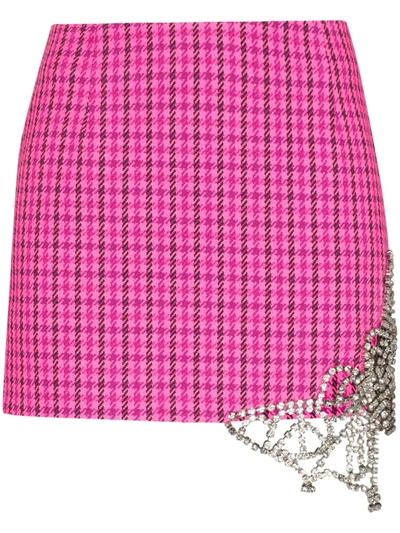 Area Crystal Cutout Butterfly Houndstooth Miniskirt In Pink