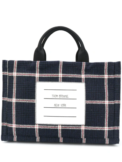 Thom Browne 4-bar Checked Tote Bag In Blue