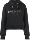 Balmain Logo-print Cropped Hoodie In Black