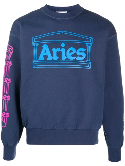 Aries Logo-print Sweatshirt In Blue