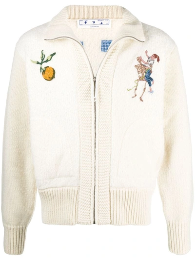 Off-white Pascal Painting Embroidered Wool-blend Bomber Jacket In White