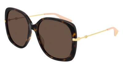 Gucci Acetate & Metal Rectangle Sunglasses In Brown