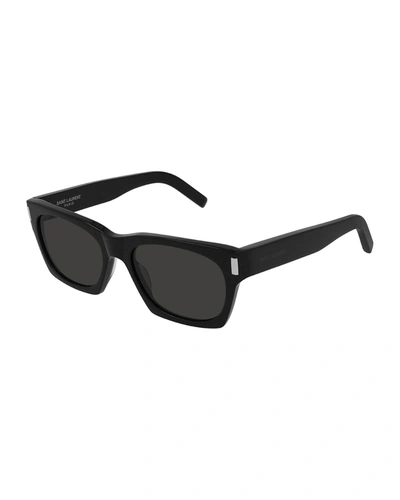 Saint Laurent Men's Saddle-bridge Rectangle Sunglasses In Grey