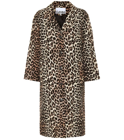 Ganni Leo Linen & Cotton Canvas Trench Coat In Leopard | ModeSens