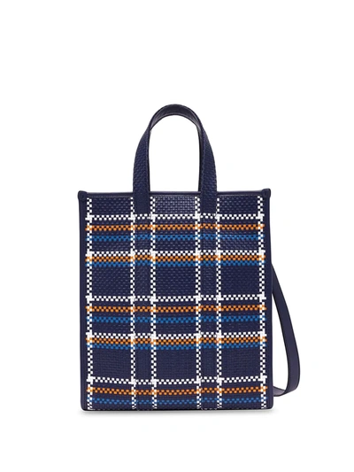Burberry Small Latticed Leather Portrait Tote Bag In Blue