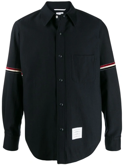 Thom Browne Tricolour Velvet Stripe Shirt Jacket In Blue