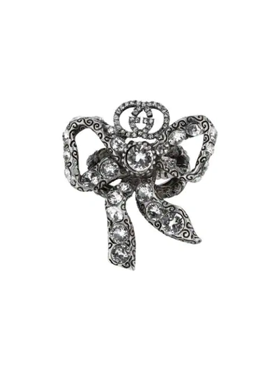 Gucci Metal Bow Ring With Crystals In Metallic