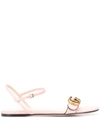 Gucci Marmont Leather Double G Sandals In Gold Tone,pink