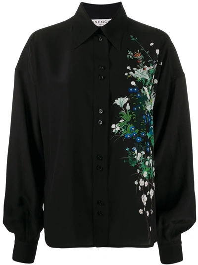 Givenchy Floral Print Silk Shirt In Black