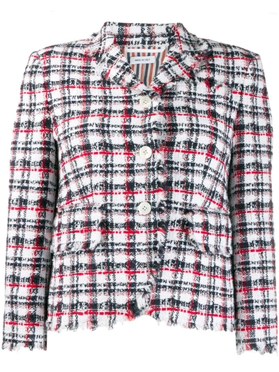 Thom Browne Single-breasted Plaid Tweed Blazer In White