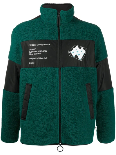 Off-white Pivot Graphic Fleece Jacket In Dark Green White