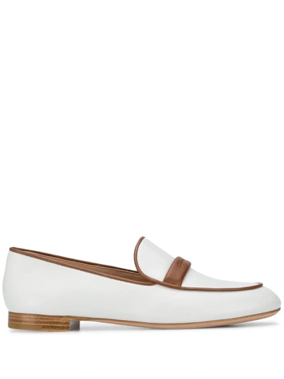 Gianvito Rossi Two-tone Leather Loafers In White + Cuoio Bq