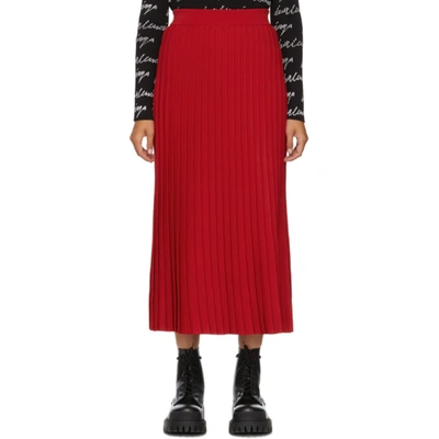 Balenciaga Red Pleated Elasticized Waist Skirt In Red & Black