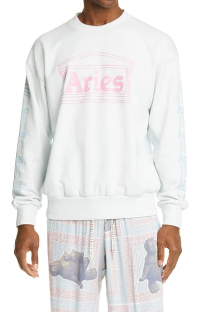 Aries Column Logo Graphic Cotton Sweatshirt In Light Blue,pink