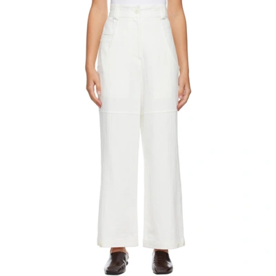 Low Classic Stitch Banding Straight Trousers In White