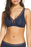 Hanro Lace Trim Bralette In Deep Navy 1610