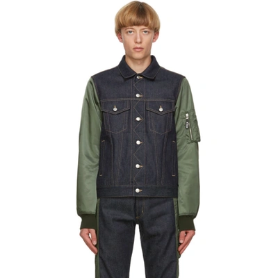 Alexander Mcqueen Slim-fit Panelled Padded Shell And Denim Jacket In Green