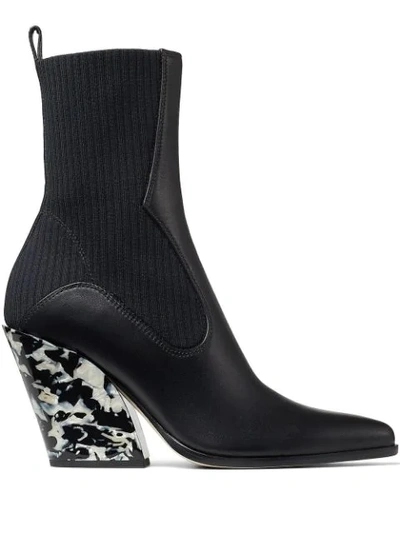 Jimmy Choo Mele 85 Boots In Leather And Knit In Black
