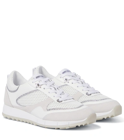 Jimmy Choo Java Mixed Leather Walking Sneakers In White