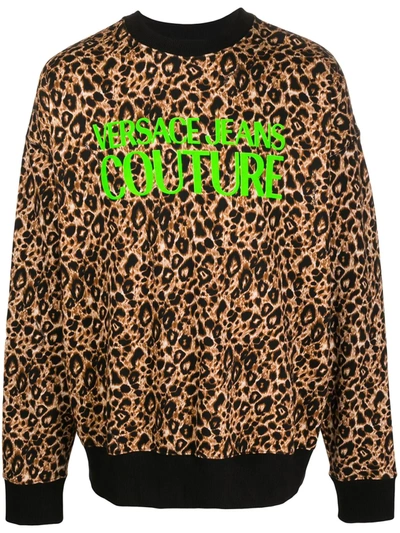 Versace Jeans Couture Oversized Leopard Print Logo Sweatshirt In Neutrals