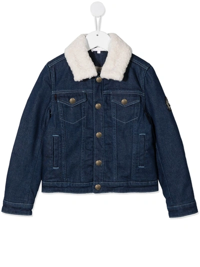 Chloé Kids' Faux Shearling Trim Denim Jacket In Blue