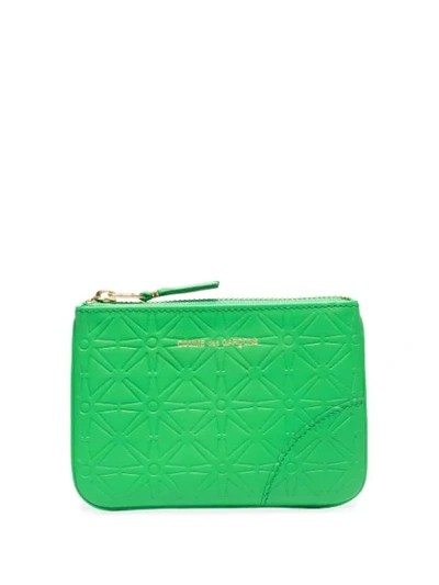 Comme Des Garçons Embossed-pattern Leather Pouch In Green