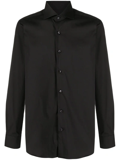 Barba Plain Button Shirt In Black