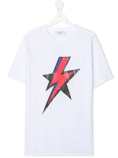 Neil Barrett Teen Lightning-print T-shirt In White