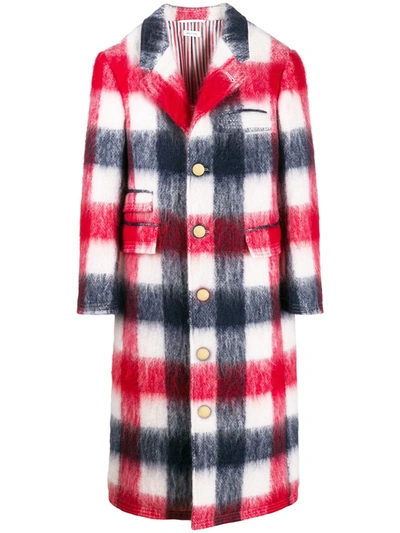 Thom Browne Buffalo Check Chesterfield Overcoat In Red