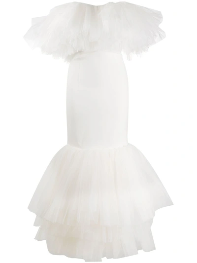 Alessandra Rich Strapless Tulle Dress In White