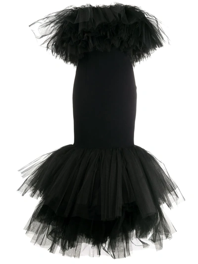 Alessandra Rich Strapless Tulle Dress In Black